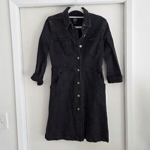 Black Denim Button-Up Dress